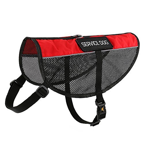 PLUTUS PET Service Dog Vest with 2 Removable Patches, Light Weight and Breathable Mesh Service Animal Harness,Perfect for Summer and Hot Days,Red,L,Girth 26